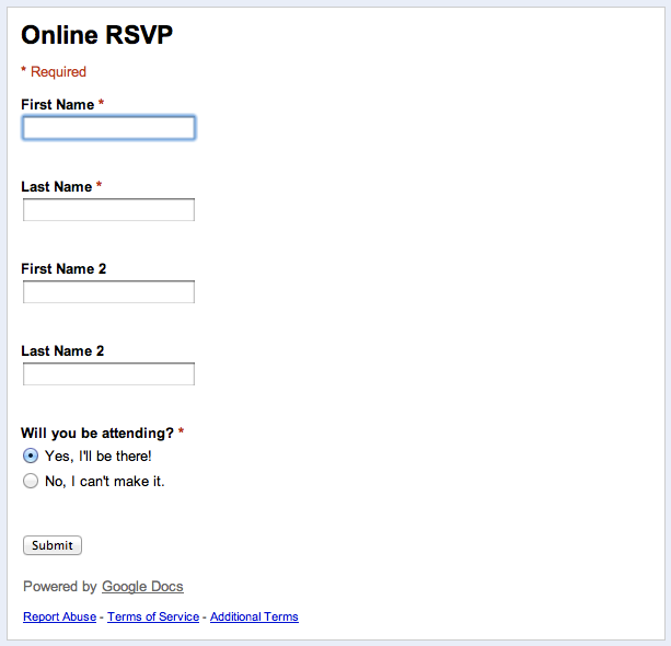 default style of my RSVP Google Form
