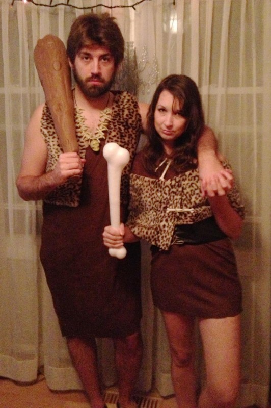 Christopher and Abby dressed as cave people for Halloween 2012.