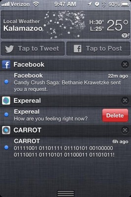 Screenshot of iOS notification with delete button mocked up.