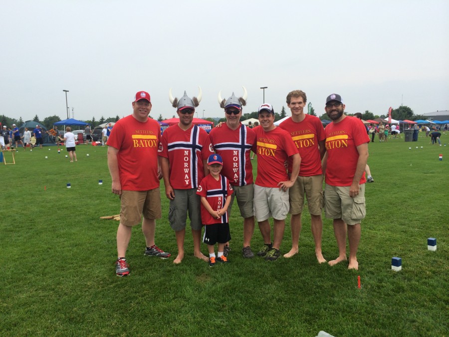 A photo of The Settlers of Baton with Team Norway at the 2014 U.S. National Kubb Championship.